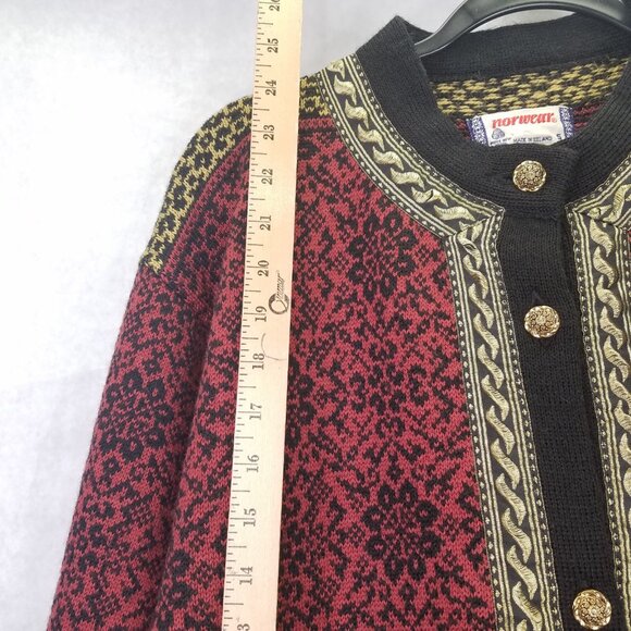 Vintage Norwear Cardigan Womens S Icelandic Red Wool Button Up Nordic Fair Isles - Picture 14 of 16